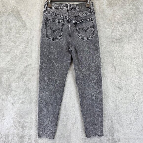 Levis Mom Jean Jeans Womens 26 Black Gray Acid Wash High Rise Button Fly Tapered - Picture 2 of 14
